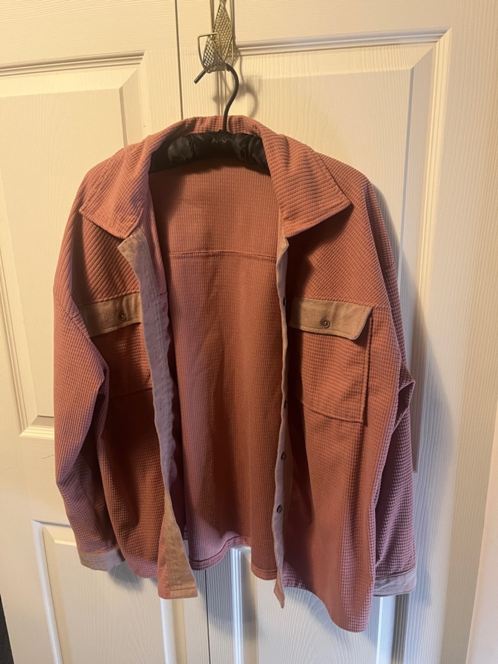 Women’s Button-Down Waffle Shirt Jacket - Dusty Rose